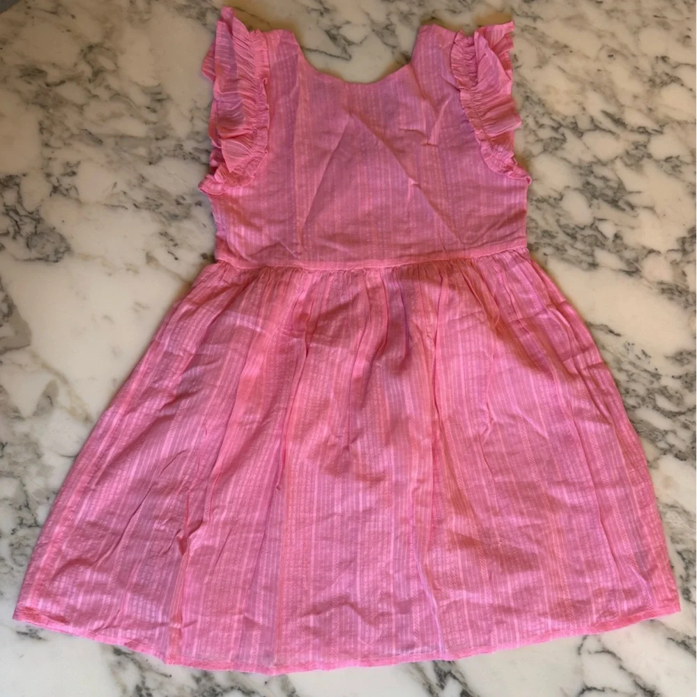NWT Crewcuts Pink Ruffled Sundress Sleeveless Bow in Back Casual Textured Sz 8